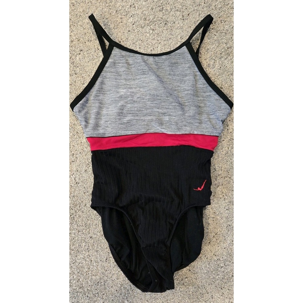 Vintage Jantzen Size 10 Leotard Bodysuit Diving Girl Black Red Gymnastics Swim